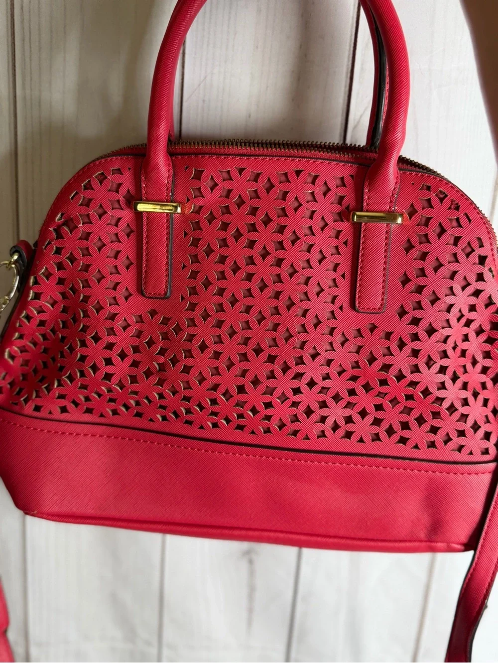 Merona Red Laser-Cut Satchel Crossbody Bag